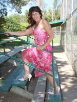 41 year old Andie shows her mature bush while playing in the park